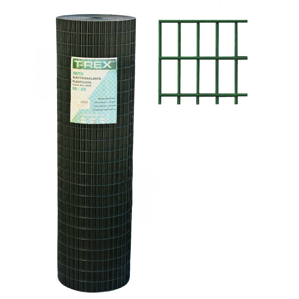 Rete Elettrosaldata in Plastica 50x25 mm, Filo 1,9-2,3 mm, Altezza 150 cm, Lunghezza 25 m