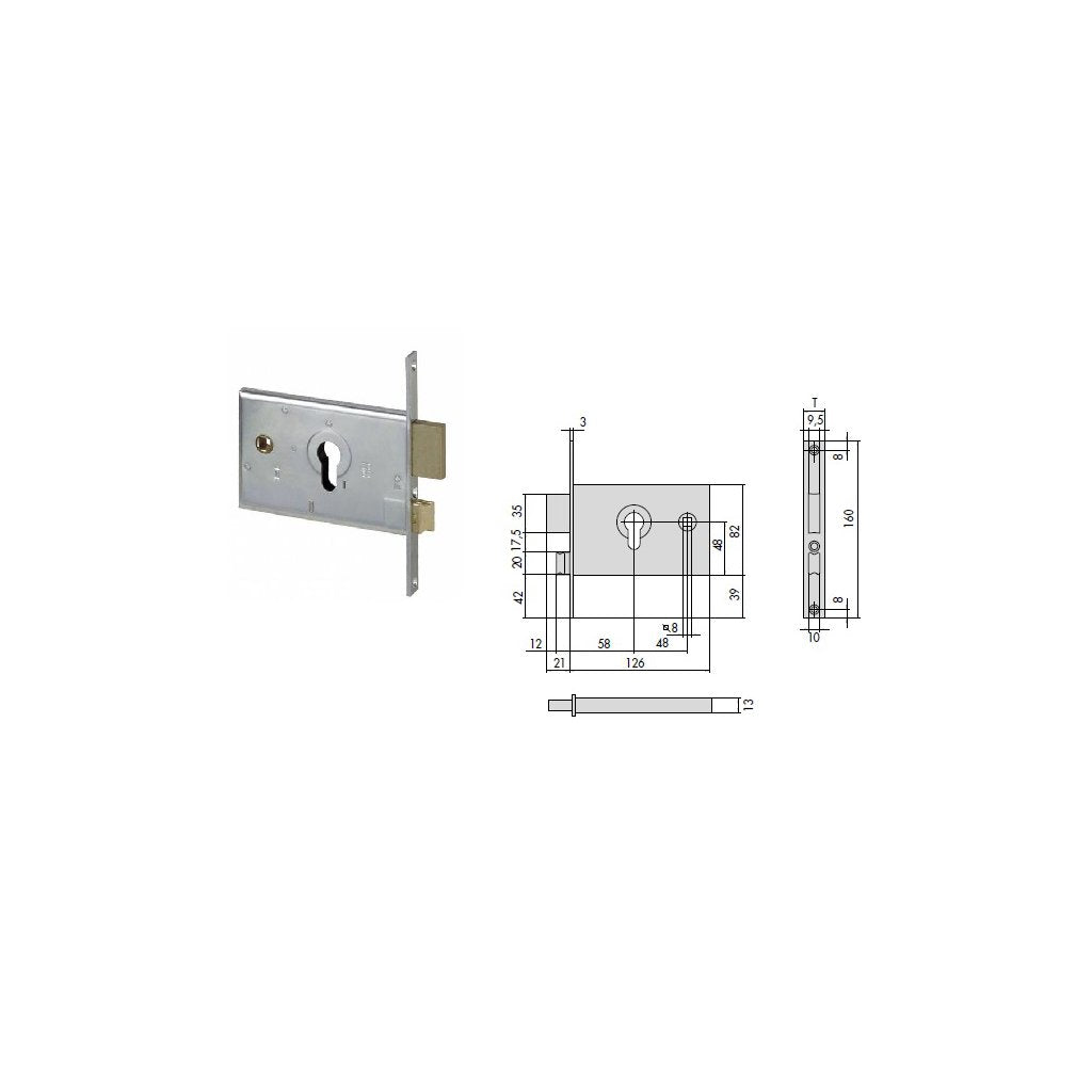 CISA Serratura 44120-60 Inferiore per Fasce in Alluminio Senza Cilindro