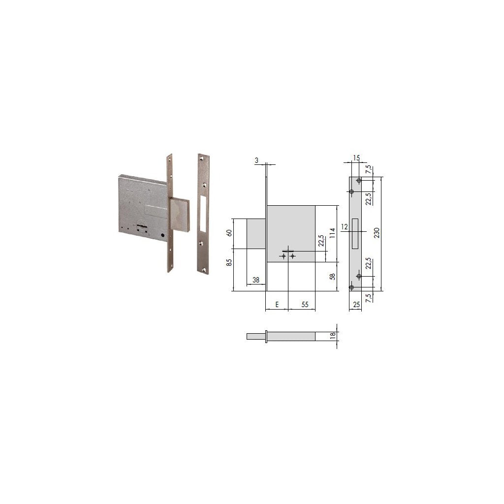 CISA Serratura 57010-60 Inferiore Doppia Mappa per Porta in Legno