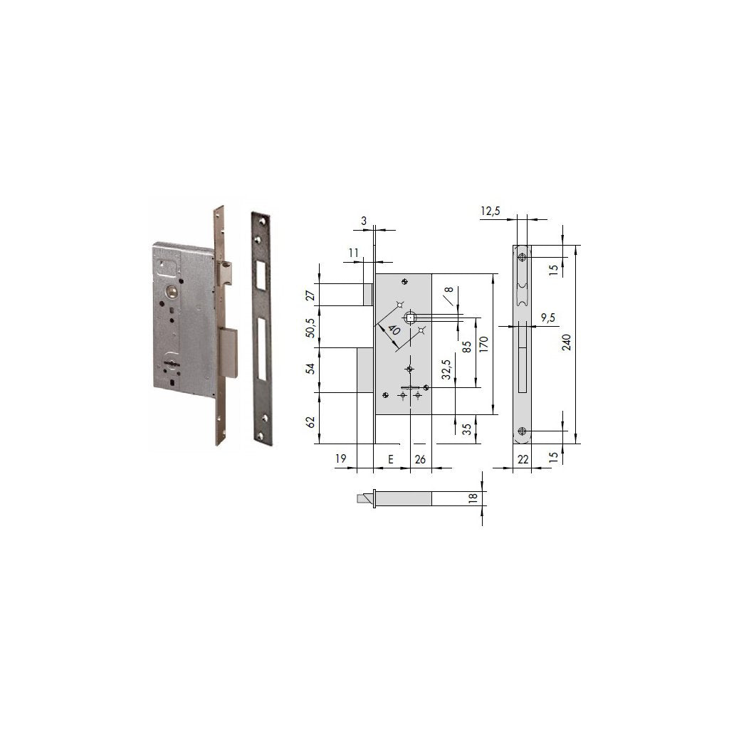 CISA Serratura 57211-60 Inferiore con Mappa per Porta in Legno