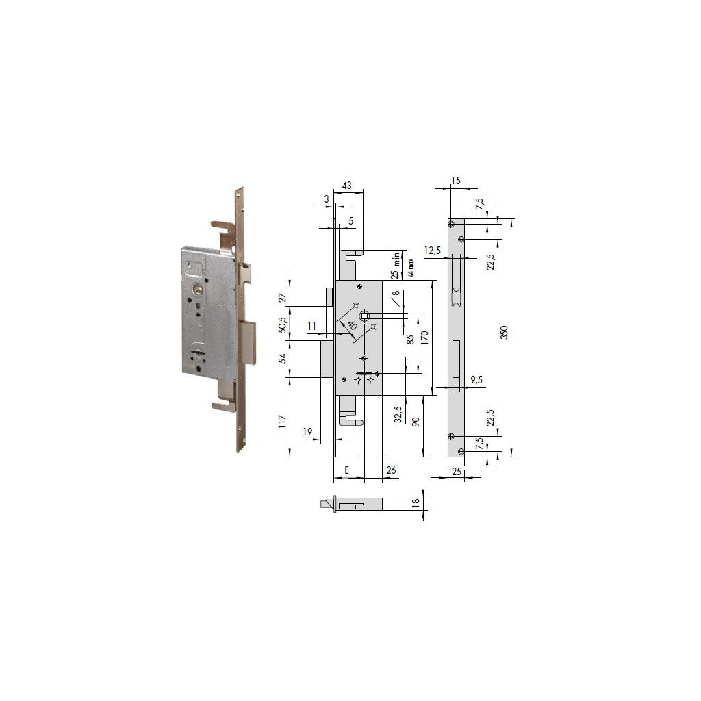 CISA Serratura 57215-60 Inferiore a Mappa per Porta in Legno