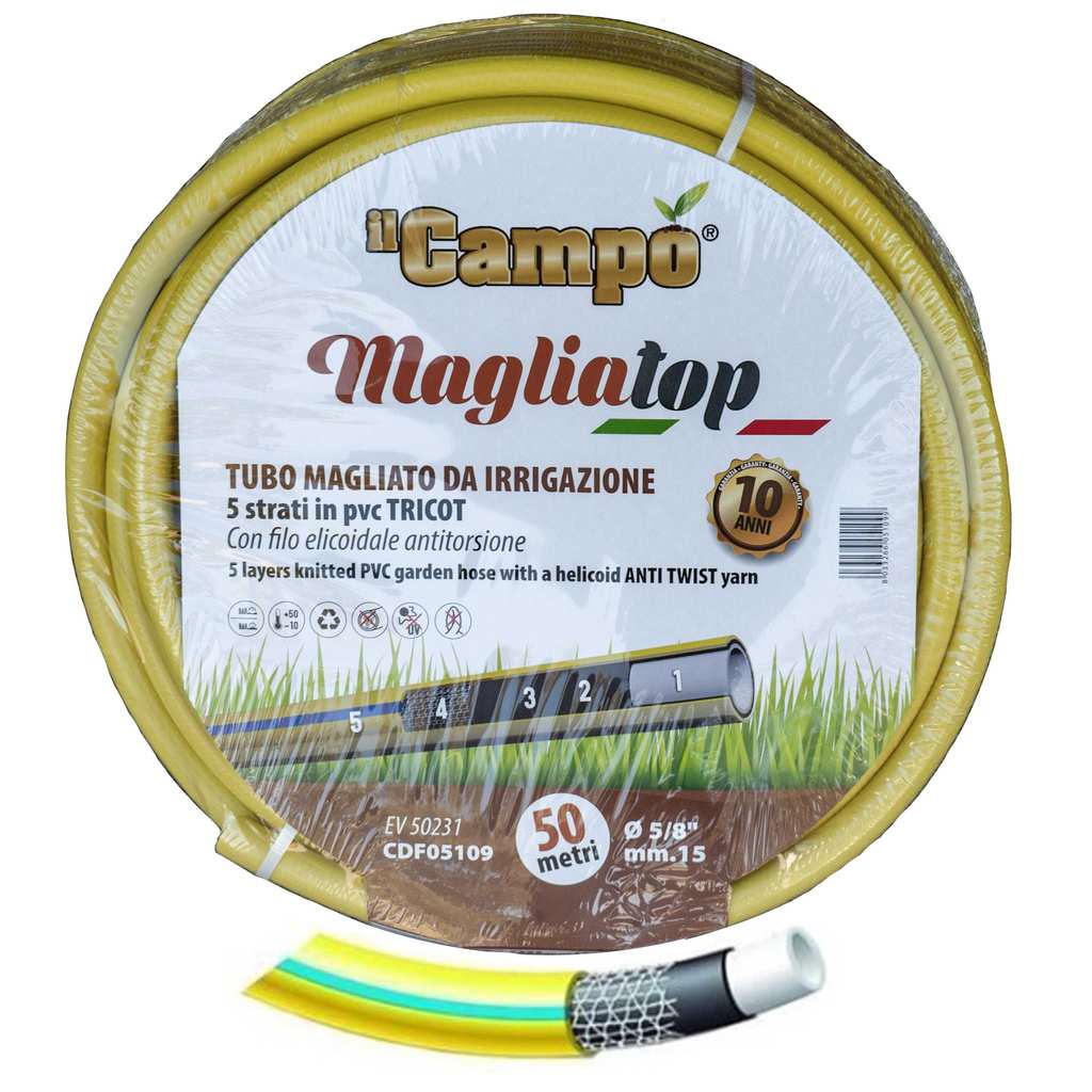 Tubo Magliato Giallo a 5 Strati per Uso Alimentare, 25x25, Rotolo da 1"