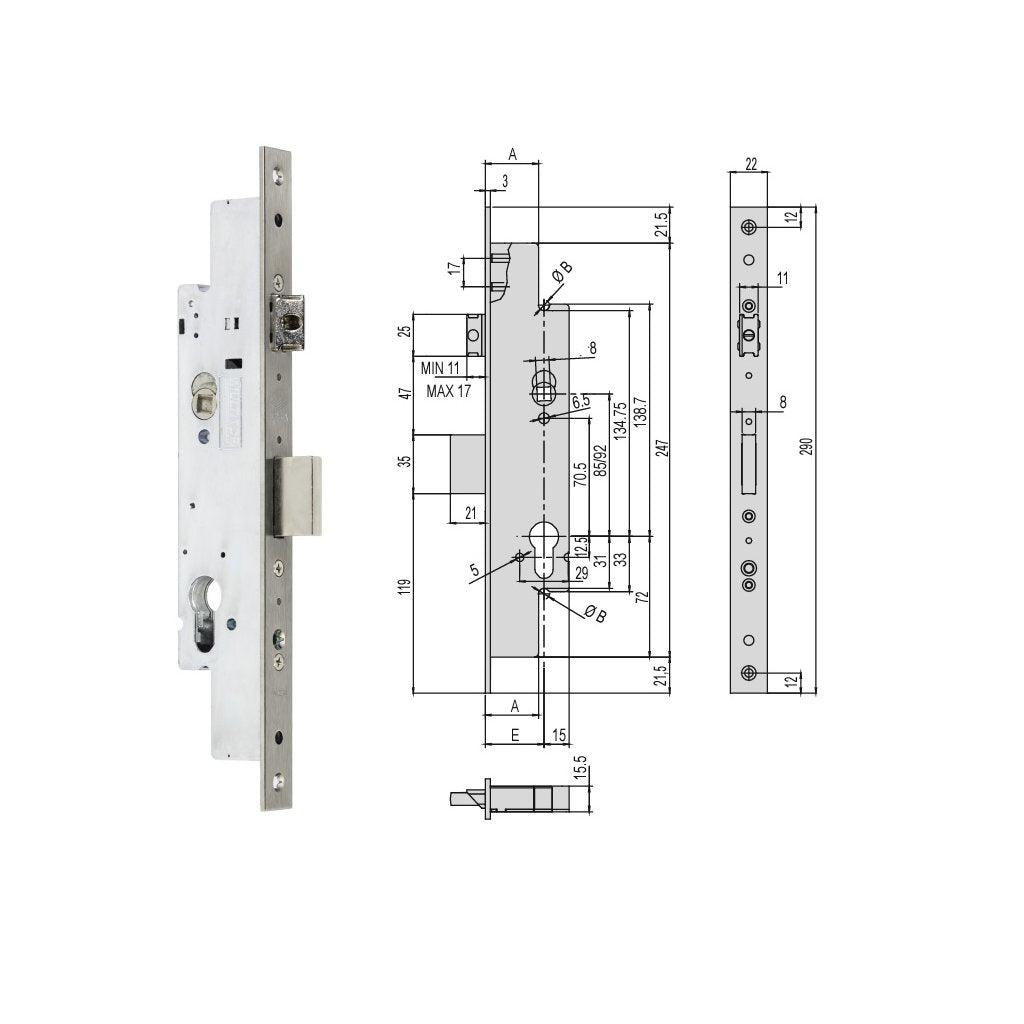 CISA Serratura 49225-25 per Montaggio su Alluminio senza Cilindro