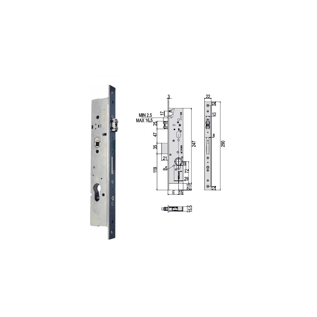 CISA Serratura 49250-25RC per Montaggio su Alluminio senza Cilindro