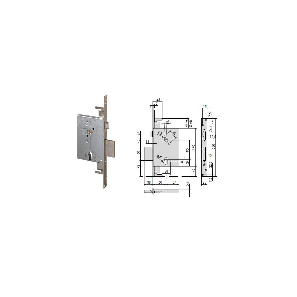 CISA Serratura 56255-60 Inferiore a 4 Mandate per Porta in Legno Senza Cilindro