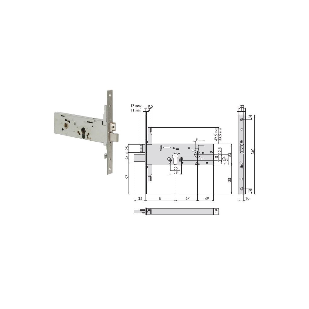 CISA Serratura 56357-10 Inferiore per Fasce in Alluminio senza Cilindro