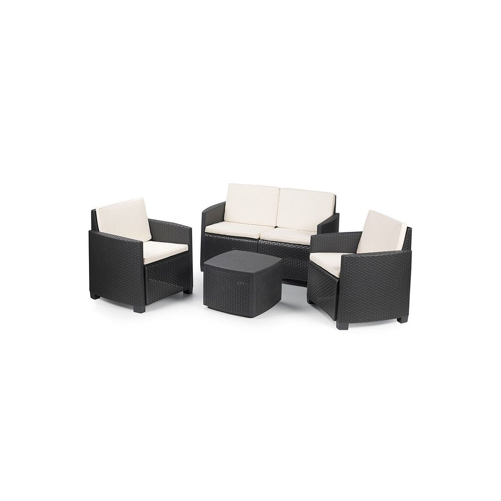 Set Etna in Resina Rattan Antracite con Cuscini