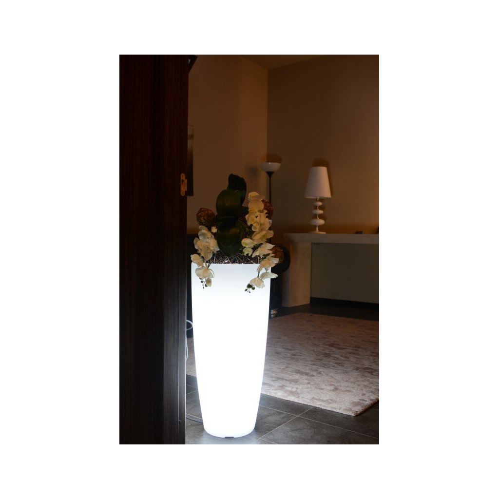 Vaso Stilo Tondo Bianco con Luce, 33 cm di Diametro, 70 cm di Altezza