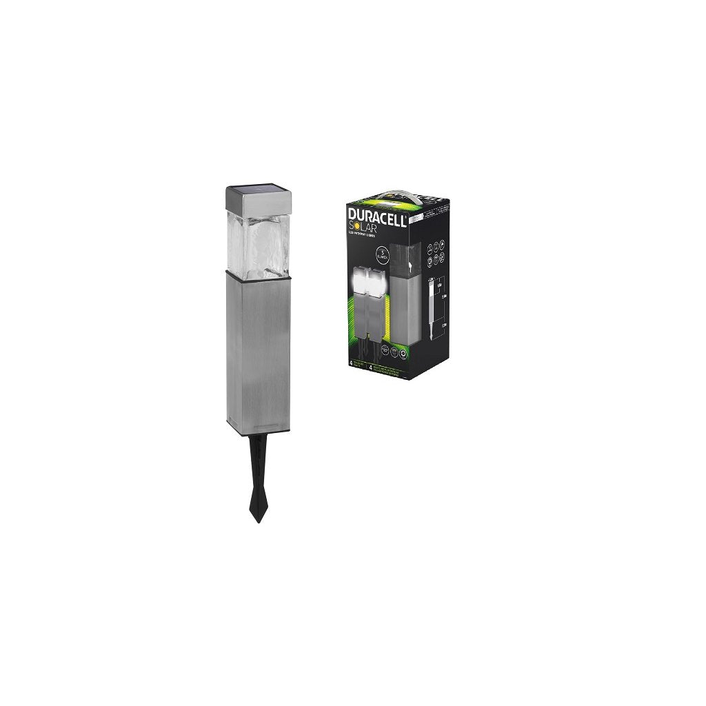 Duracell Lampade Solari LED Quadrate 5lm in Acciaio Inox - Confezione da 4