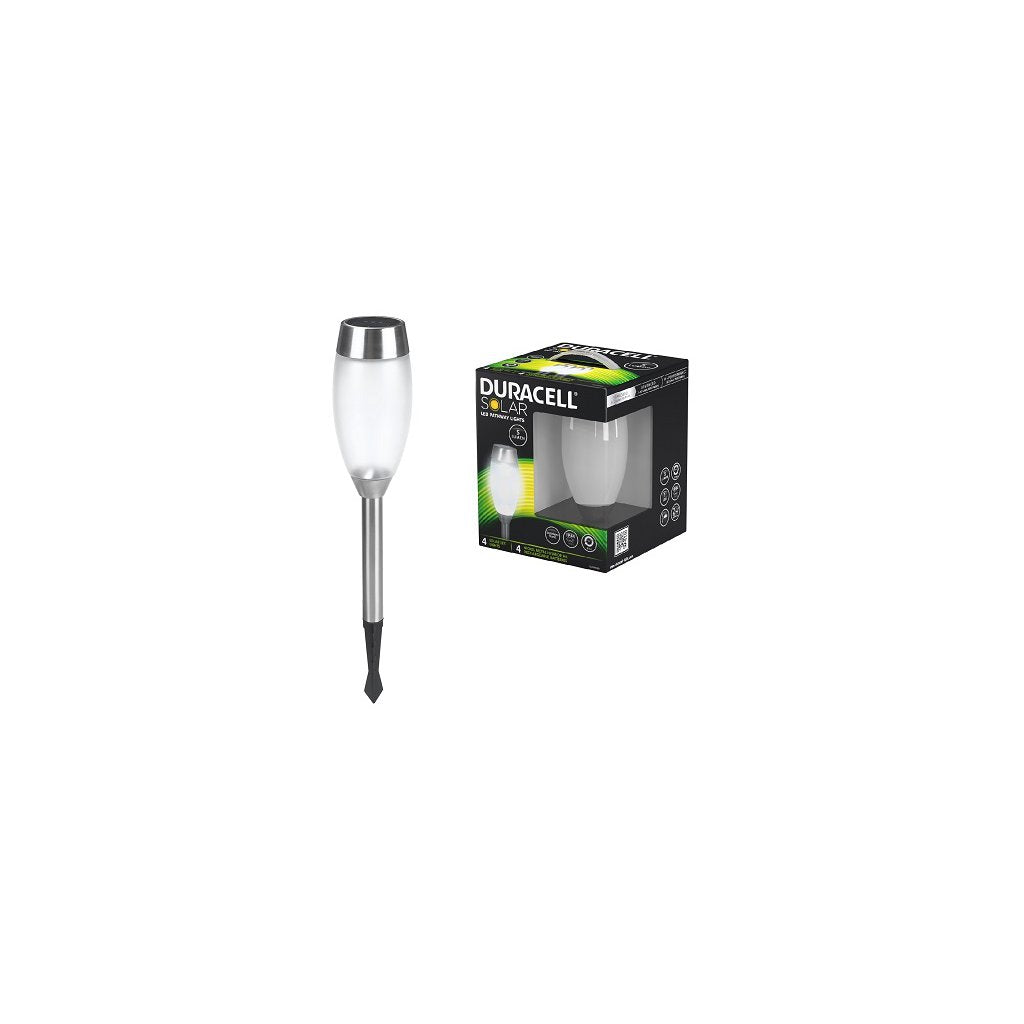 Duracell Lampade Solari LED in Vetro e Acciaio Inox, 5lm, Confezione da 4