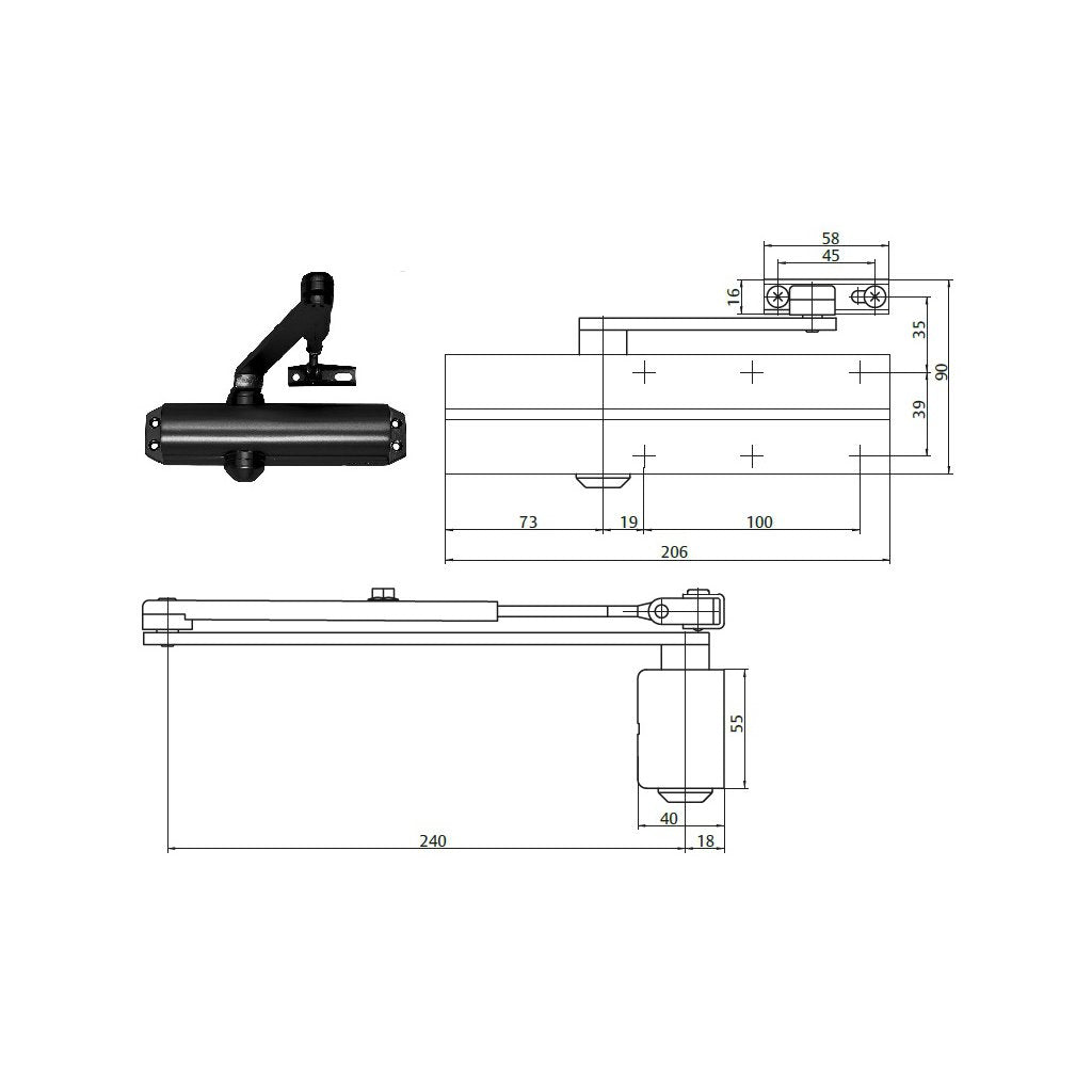 Chiudiporta Nero ASSA ABLOY DC120 con Sistema di Blocco