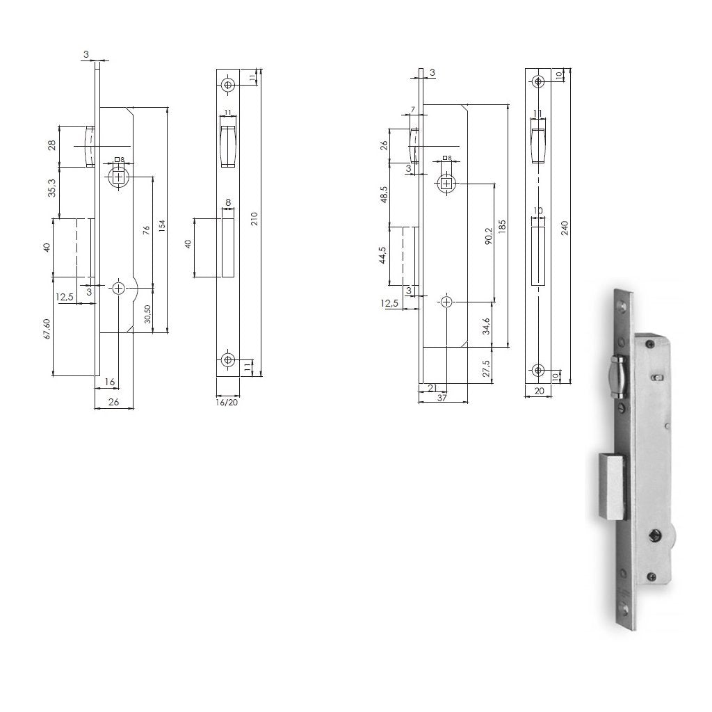 FIAM 902K Serratura per Montanti 16mm - Art. 9021116