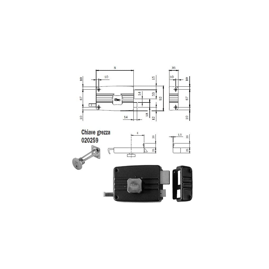 ISEO 401603 Serratura Applicare per Legno MM.60 DX con Catenaccio a 3 Mandate