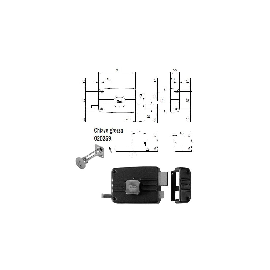 ISEO 402603 Serratura Applicare per Legno MM.60 SX con Catenaccio a 3 Mandate