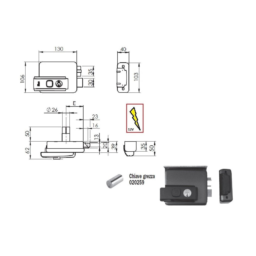 ISEO Serratura Elettrica Applicare Entrata Regolabile 50-80 DX 53N5151