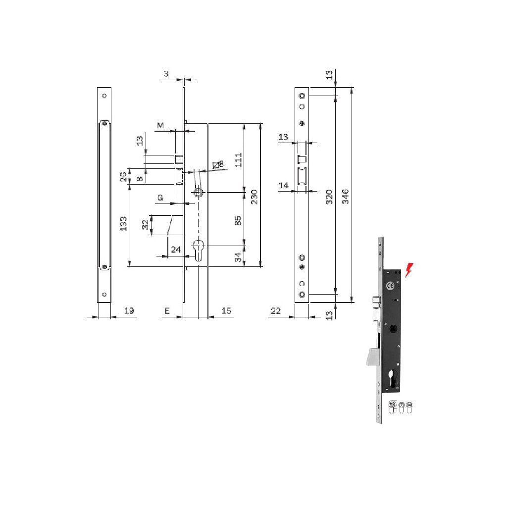 Serratura Elettronica Inferiore per Montante Frontale in Acciaio Inox, 30 mm - ISEO 781802302