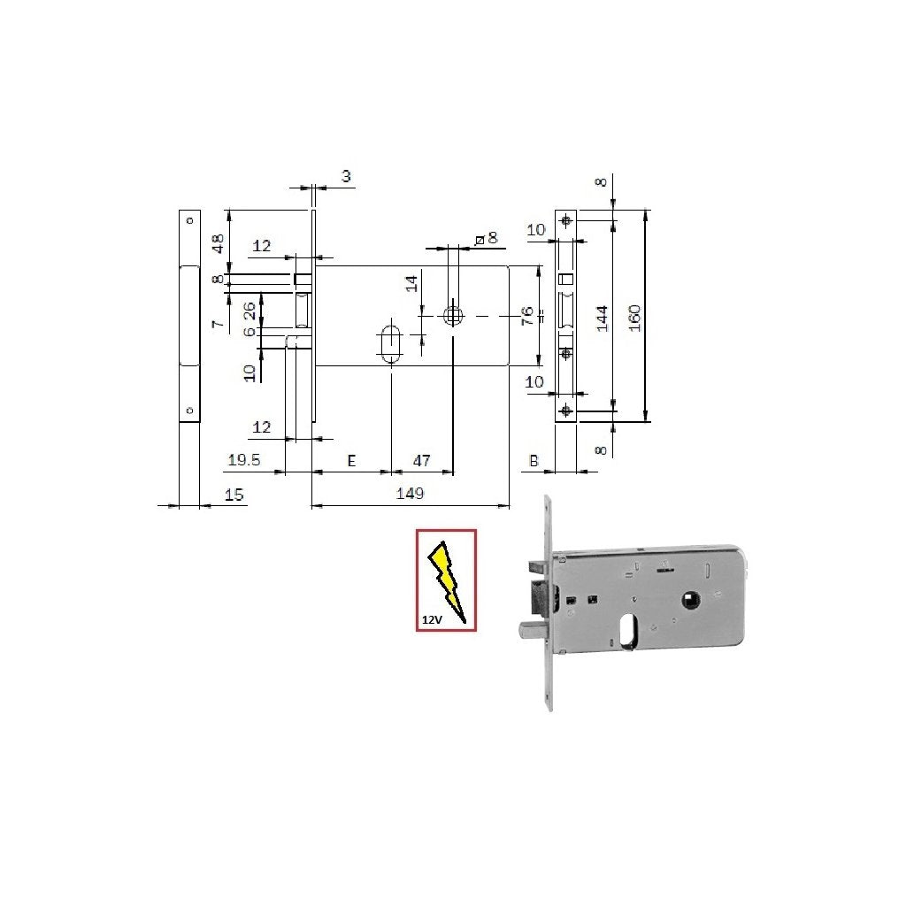 Serratura Elettronica Inferiore per Fascia Frontale 16mm, 60mm con Catenaccio - ISEO 5506010