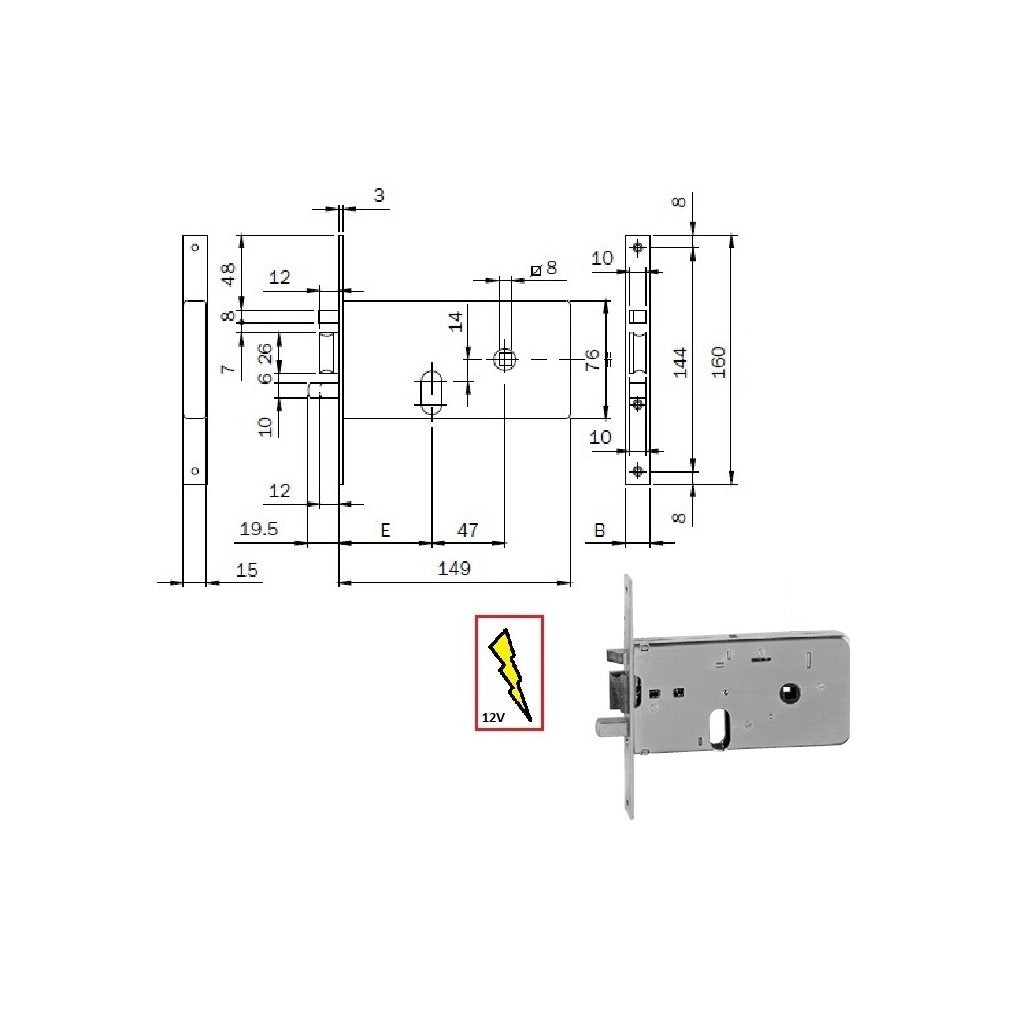 ISEO 5506020 Serratura Elettronica Inferiore per Fascia Frontale 20mm x 60mm con Catenaccio