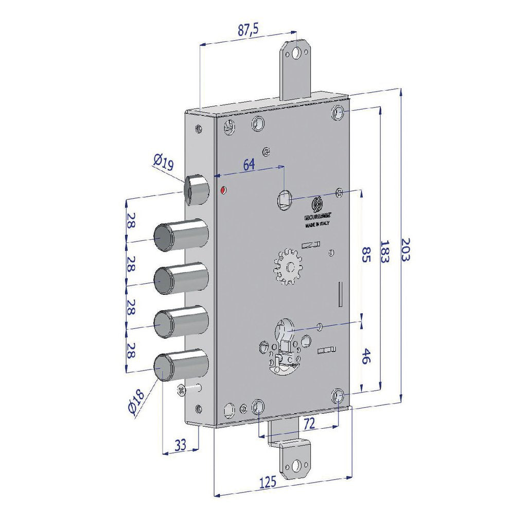 Serratura Reversibile SECUREMME 165C per Porte Blindate, Interno 28mm