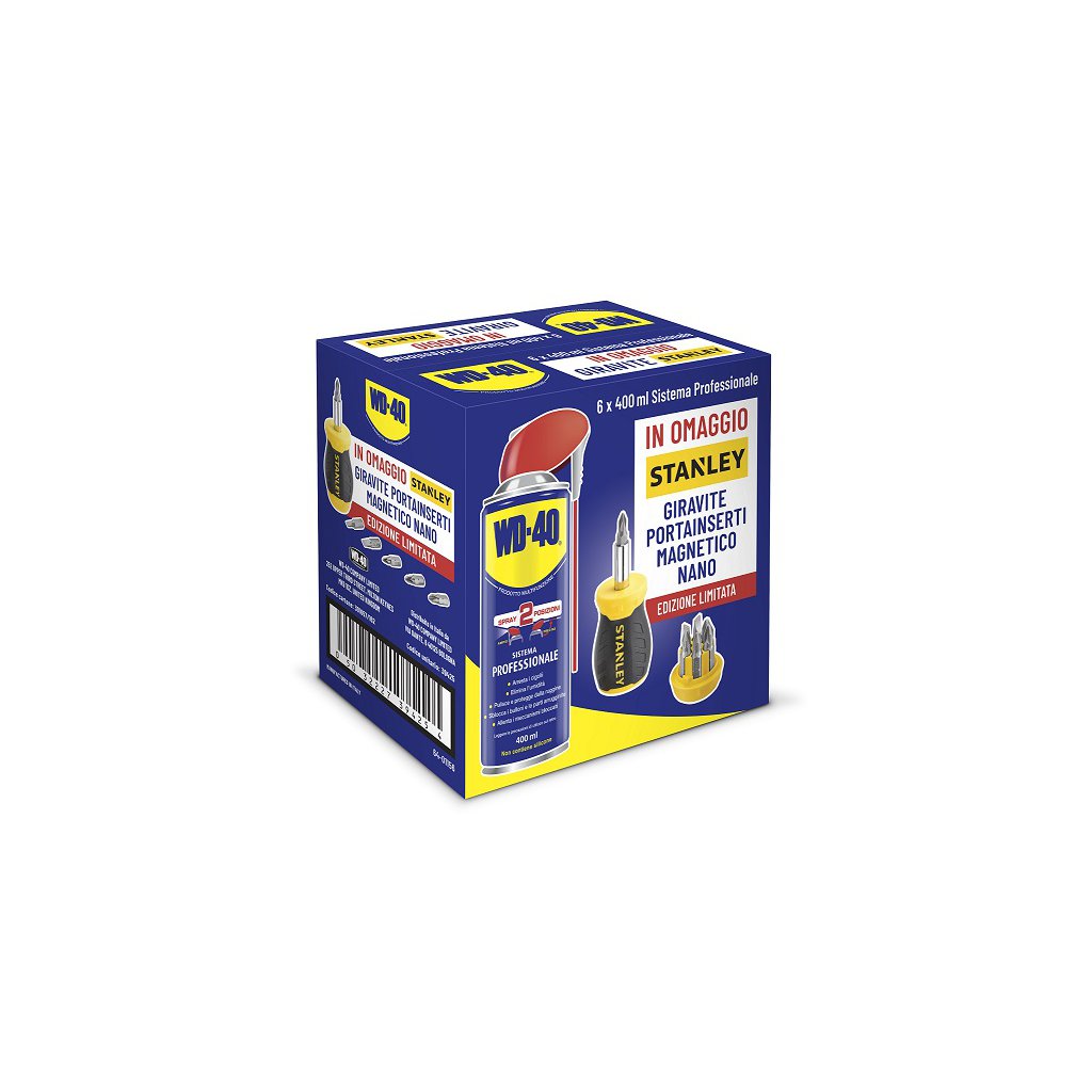 WD-40 Lubrificante Spray 400ml Promo Pack (6 Pezzi) con Giravite Stanley Art. 397425